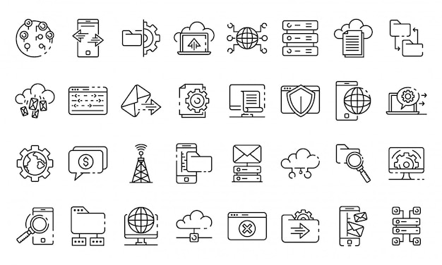 Hosting icons set, outline style