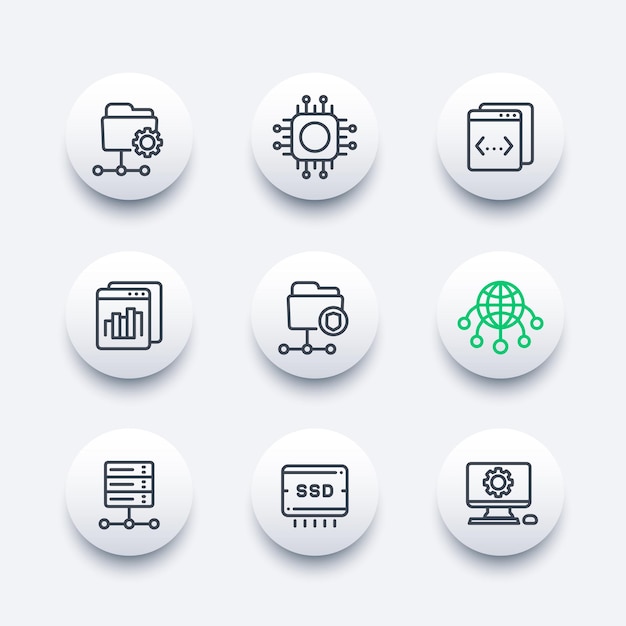 ホスティング、ネットワーク、ftp、サーバー、データストレージアイコンセット