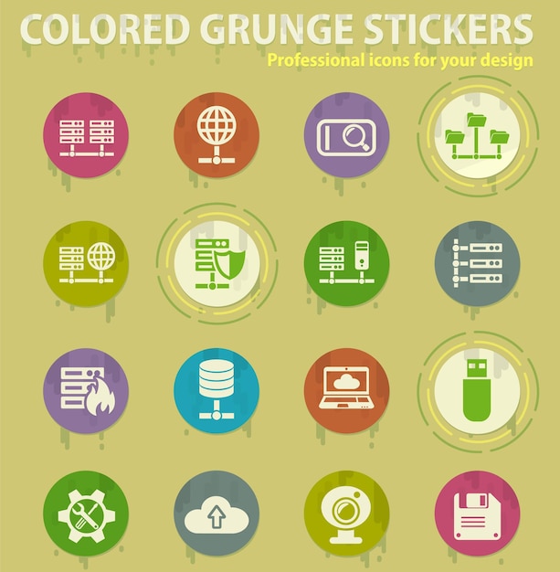 Icone colorate del grunge del provider di hosting