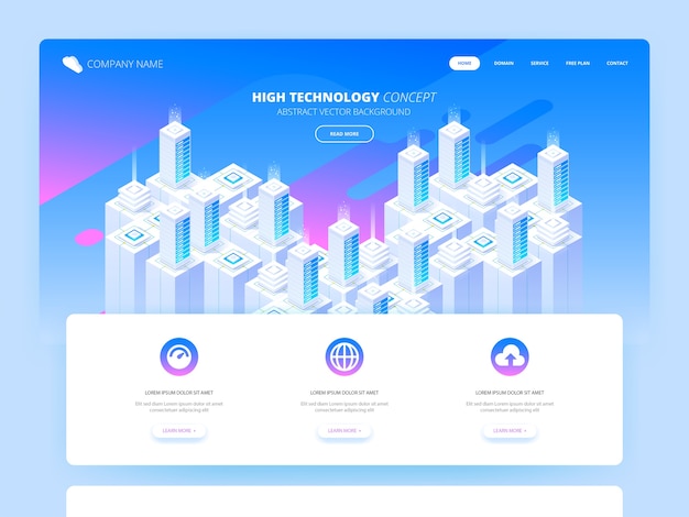 Hosting services, data center, server server room, template of page on information technologies theme. isometric  illustration