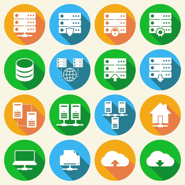 Set di icone di tecnologia di hosting