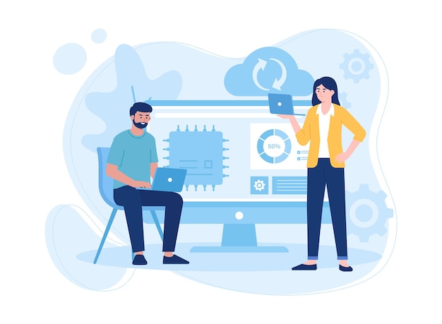 hosting technology server maintenance service database storage programming concept flat illustration