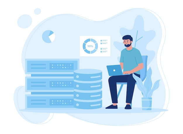 ホスティング技術 サーバーのメンテナンスサービス データベースのストレージ プログラミングコンセプト フラットイラスト