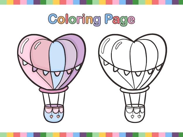 Hot air balloon coloring book page for kids