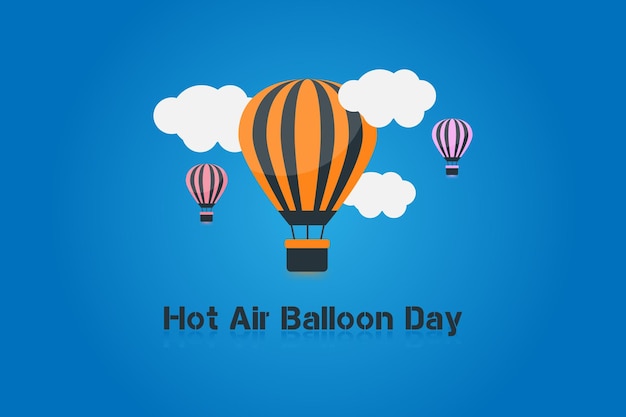 Hot air balloon day creative poster background design template with white clouds