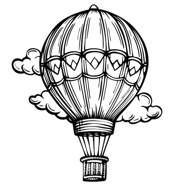 Vector hot air balloon in doodle inspired doodle coloring pages vector