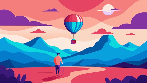 Vector in a hot air balloon floating above a colorful landscape the patient takes in the breathtaking view