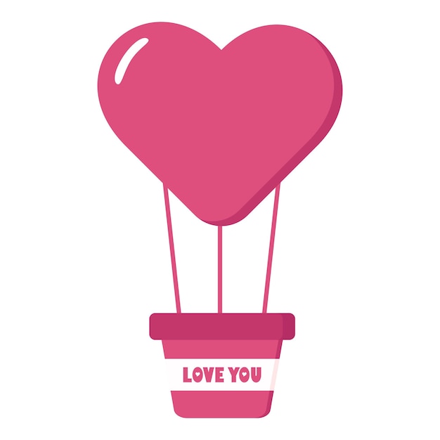 Hot air balloon heart shaped Vector flat illustration