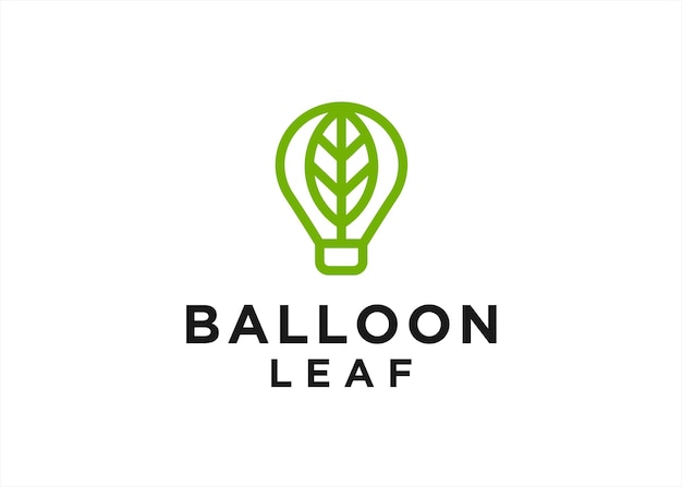 hot air balloon logo combination with green leaf icon vector silhouette illustration template