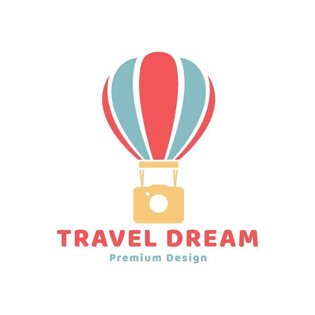 Vector hot air balloon logo holiday camera tourism vector icon symbol minimalist illustration design