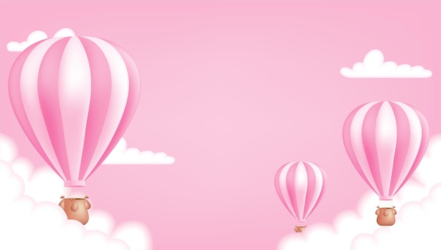 a hot air balloon on the pink background cute pastel children illustration perfect for a poster