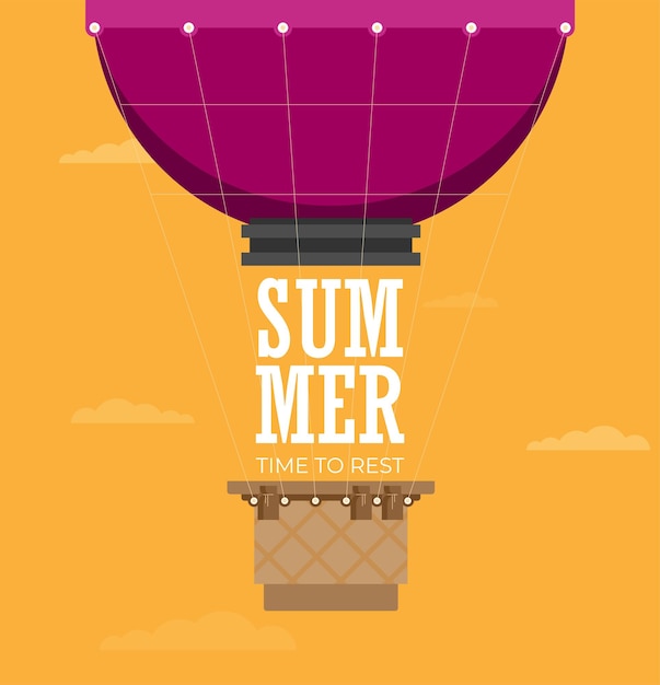 Воздушный шар планирование летних каникул тема туризма и отдыха плоский дизайн векторной иллюстрации