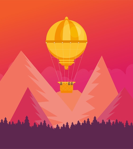 Vector hot air balloon planning summer vacations tourism and vacation theme flat design vector illustration