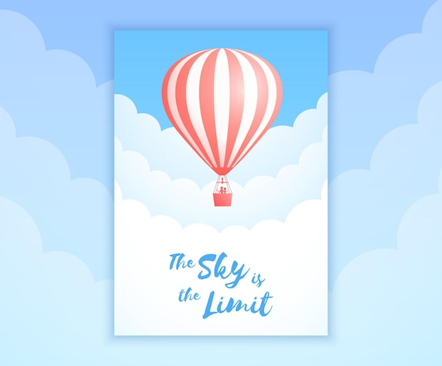 熱気球空飛行ベクトルイラストカーニバルポスターまたは誕生日の招待状テンプレート白