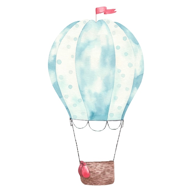 Vector hot air balloon transportation cute watercolor childrens illustration