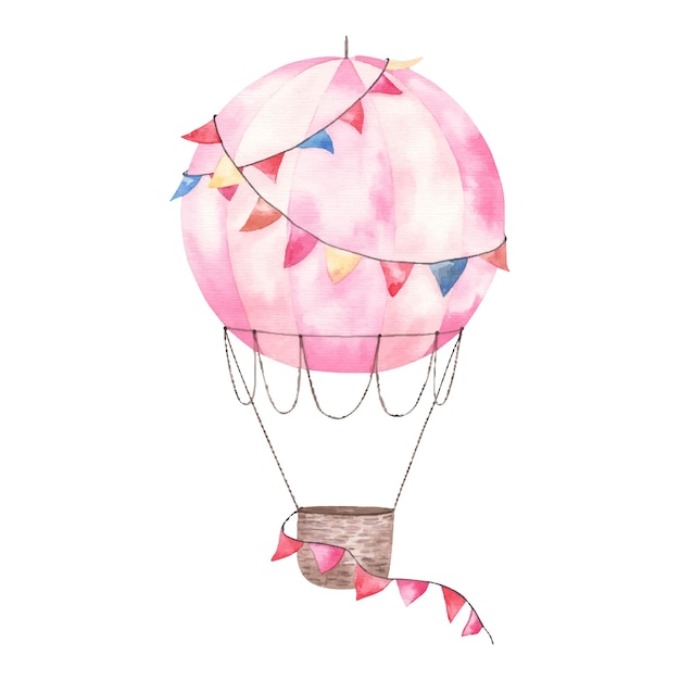 Hot air balloon transportation cute watercolor childrens illustration