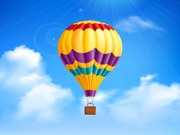 ホットエアバルーンベクトル青い晴れた空の背景にカラフルなバルーンイラスト