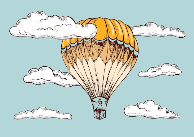 Hot air balloon vintage style Hand drawn illustration Vector