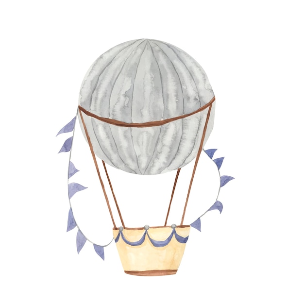 Hot air balloon watercolor illustration for kids