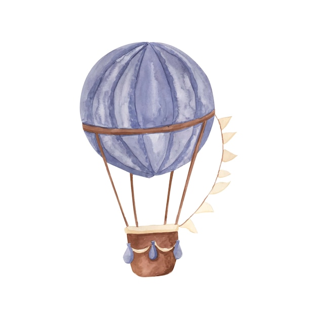 Hot air balloon watercolor illustration for kids