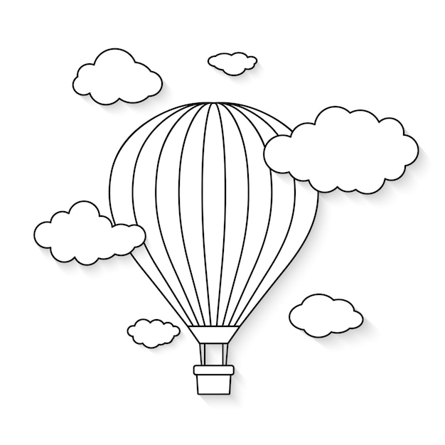 Vector hot air balloon with clouds for coloring book vector illustration