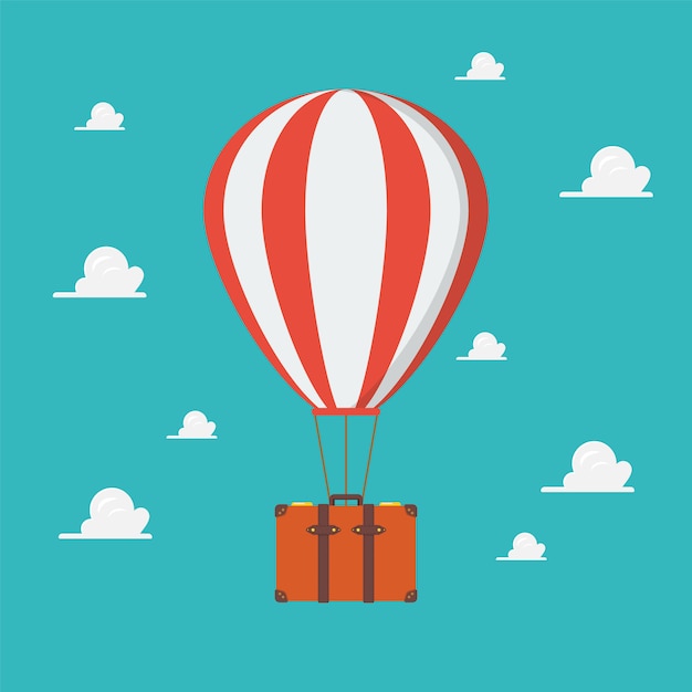 Воздушный шар с чемоданом путешествия