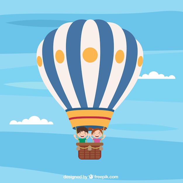 Hot air balloons background in the sky with clouds