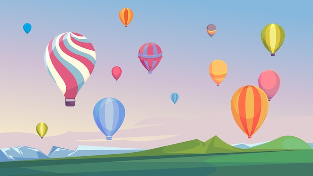 Vector hot air balloons flying in sky