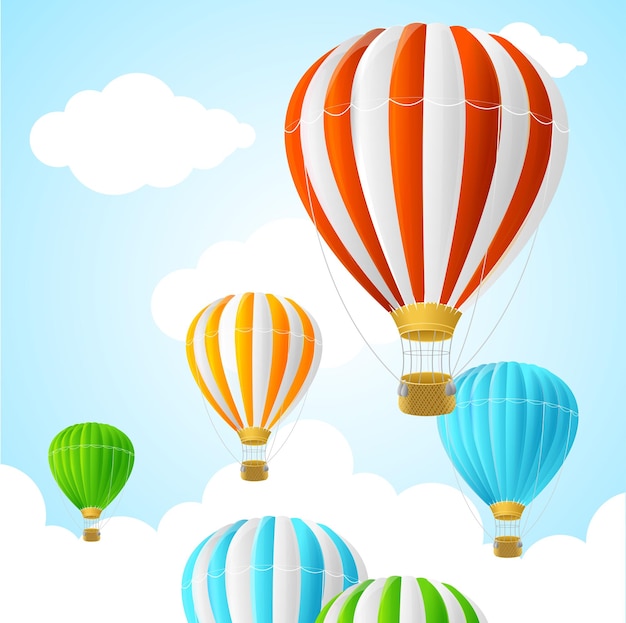 Hot Air Balloons on sky, cartoon style
