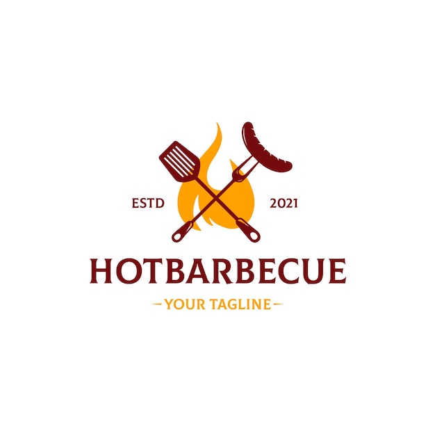 Vettore modello di logo di barbecue caldo