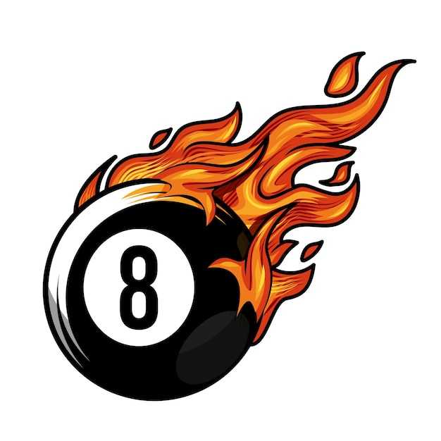 Hot Billiard Ball Number Eight fire logo silhouette pool ball club Vector illustration