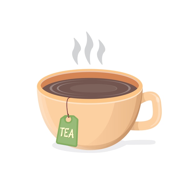 Чашка горячего черного чая плоский дизайн иллюстрация