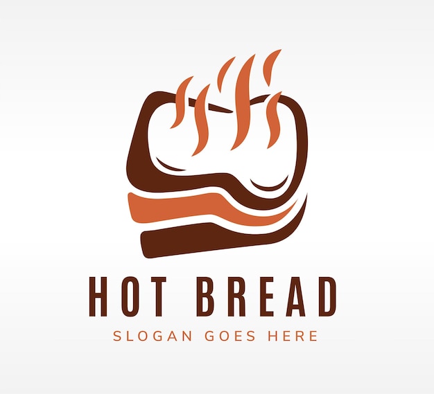 ホットパンのロゴデザインテンプレート、サンドイッチベーカリーのパンと煙のアイコンの組み合わせ