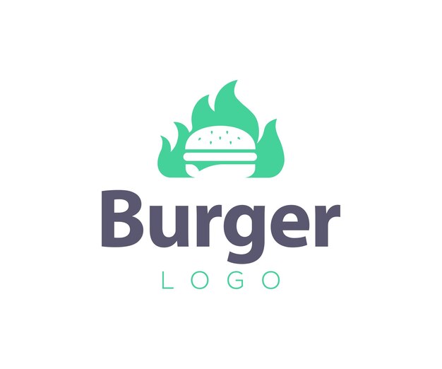 Hot Burger-logo. Hamburger met vuur Vector Logo.