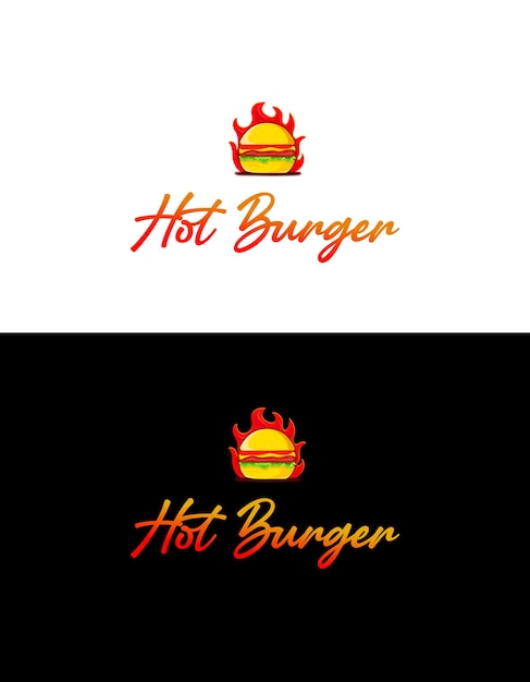 Hot burger logo with burger vector illustration