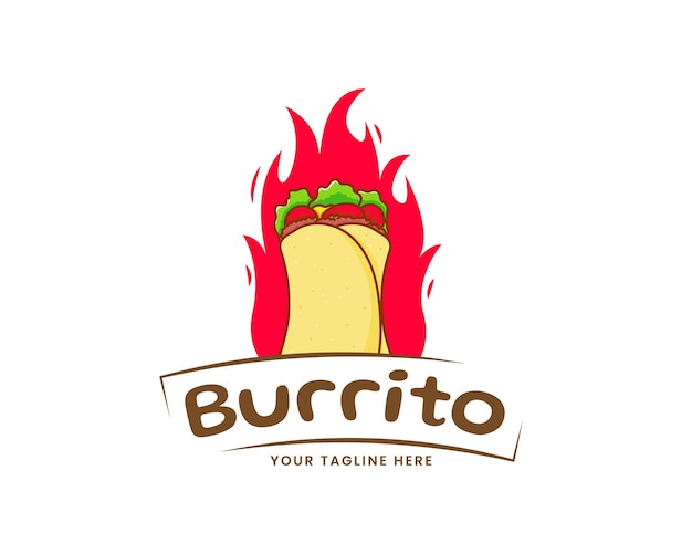 Hot burrito logo cartoon illustration. Mexican street food