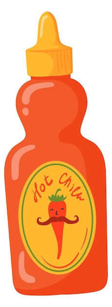 Vector hot chili fles rode saus cartoon icoon