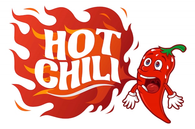 Hot chili, met vuur chili stripfiguur