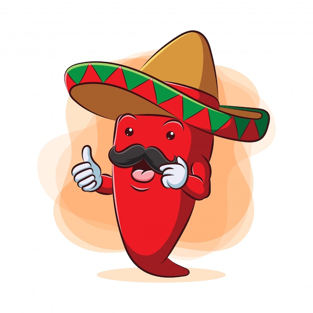 Hot chili pepper in sombrero.