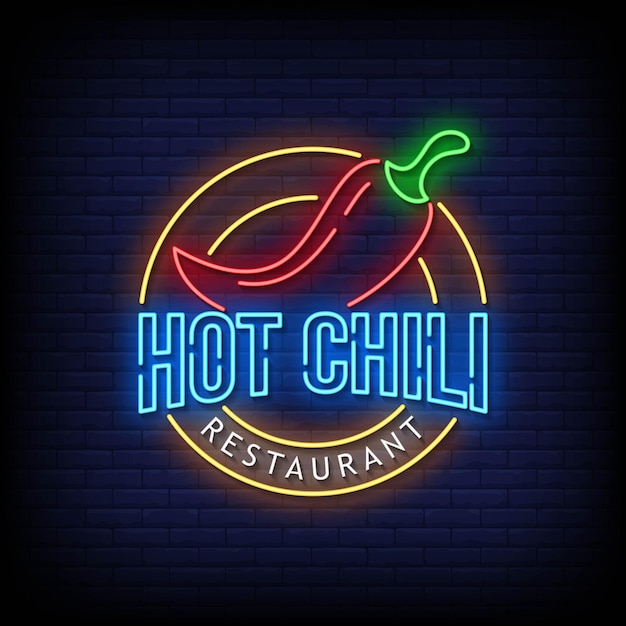 Hot chili restaurant insegne al neon stile testo vector