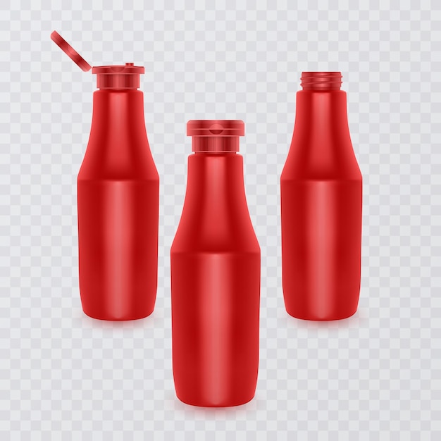 Hot chili sauce bottle, set of red bottles for sauce for mock up. vector illustration