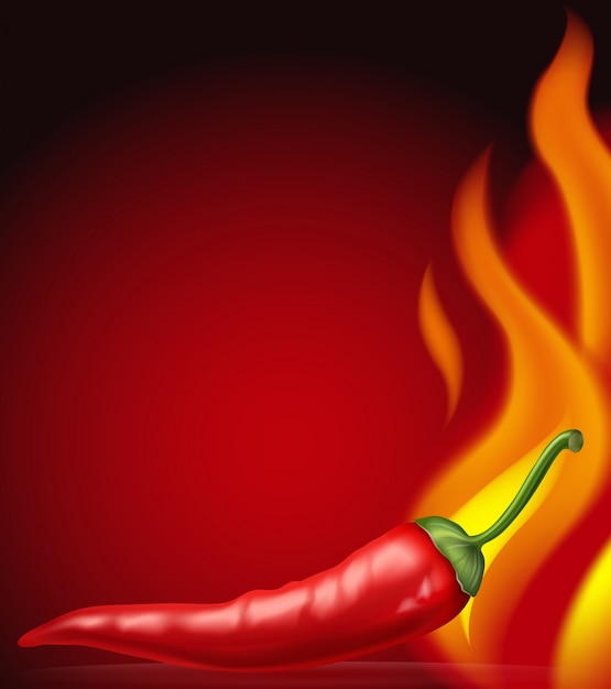 Hot chili with burning fire