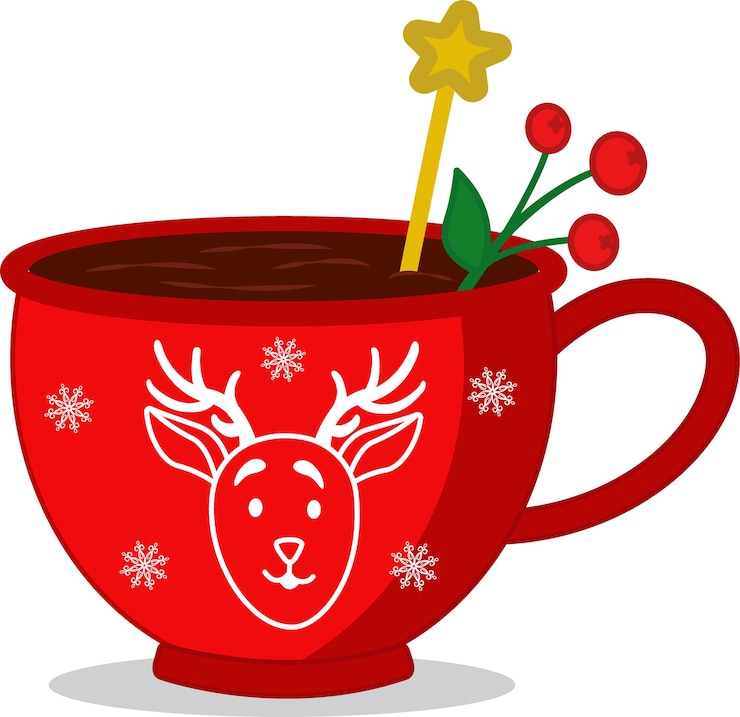 Vector hot chocolate with christmas lollipops in a red cup with a deer. vector illustration.merry christmas