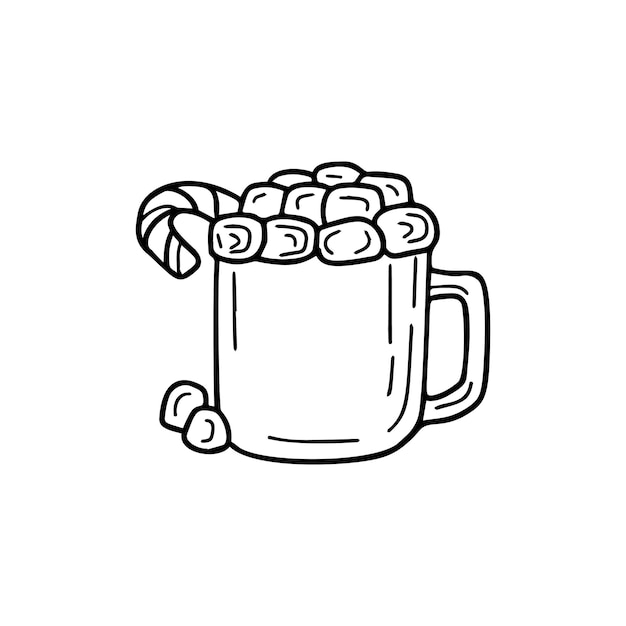 Hot Cocoa with marshmallow illustration Traditional Christmas beverage