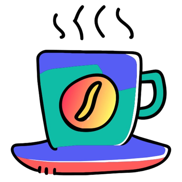 Vector hot coffee cup icon doodle offset fill