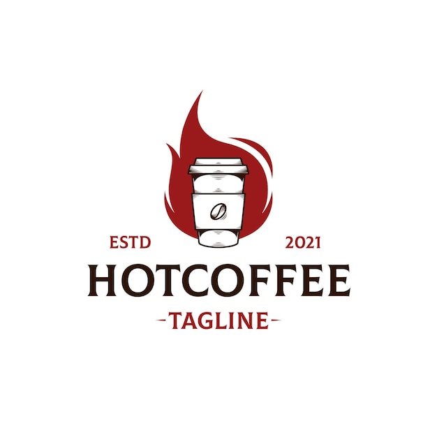 Vettore modello di logo di fiamma di caffè caldo