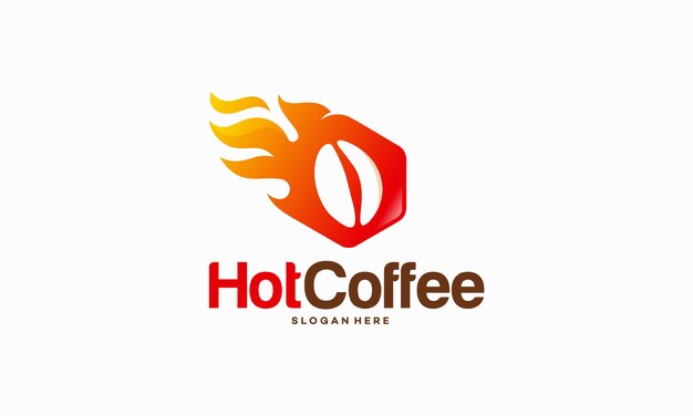 Il logo del caffè caldo progetta il concetto, l'illustrazione di vettore del simbolo del logo del chicco di caffè e del fuoco