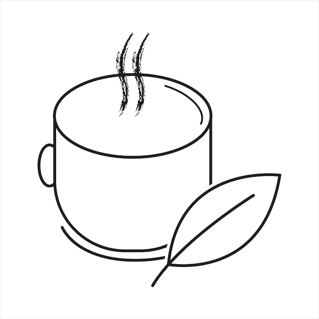 Вектор Кружка горячего кофе с листом на белом фоне