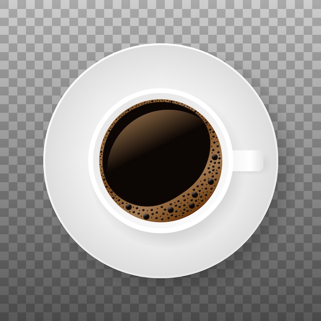 Vector hot coffee in a white cup and saucer