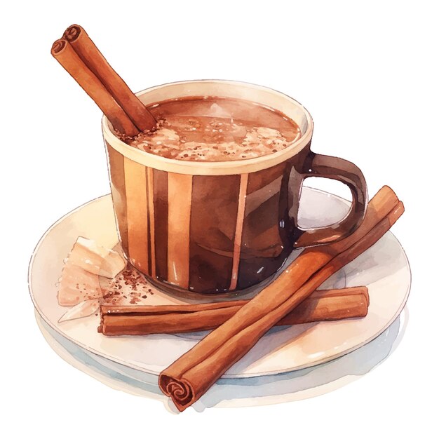 Vector hot coffee with cinnamon sticks